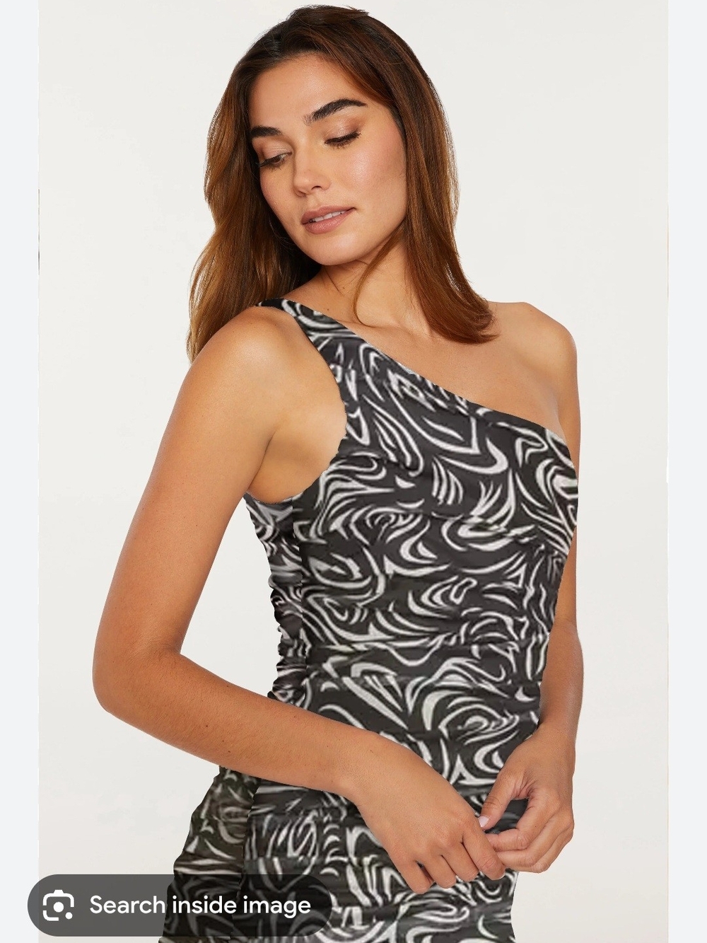 Likely One-Shoulder Black & White Swirl Dress